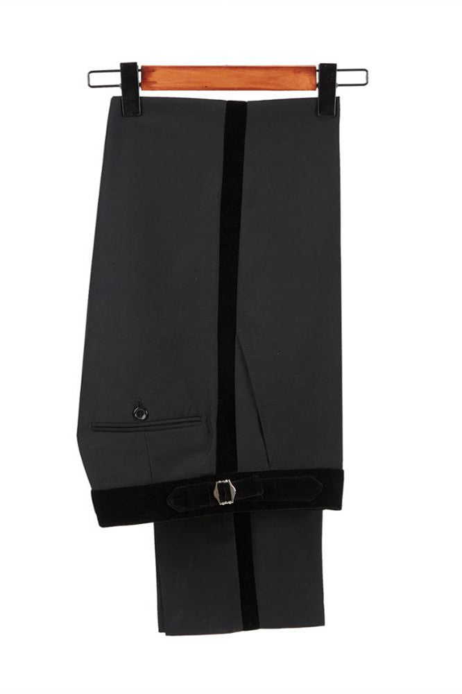 Classic Velvet Lapel Double Breasted Prom Suit Belt Leopard Black Jacquard Men's Suit for Wedding