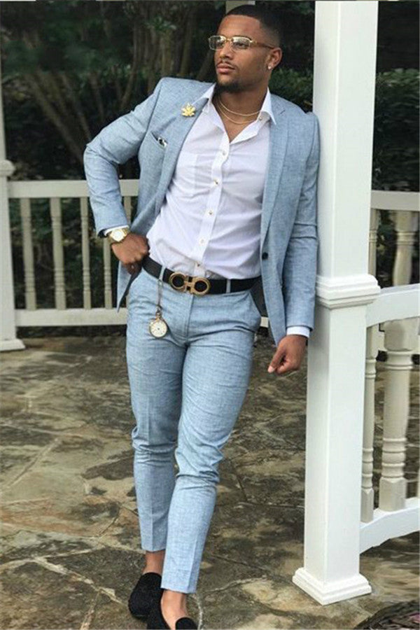 Classy Blue Two Pieces Slim-Fit Notched Lapel Men's Prom Suits