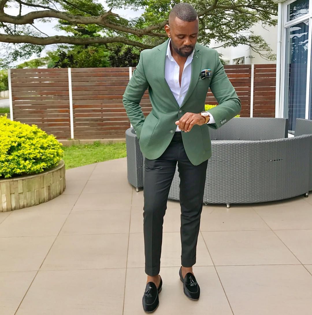 Classy Green Fashion Slim-Fit Notched Lapel Formal Mens Suits