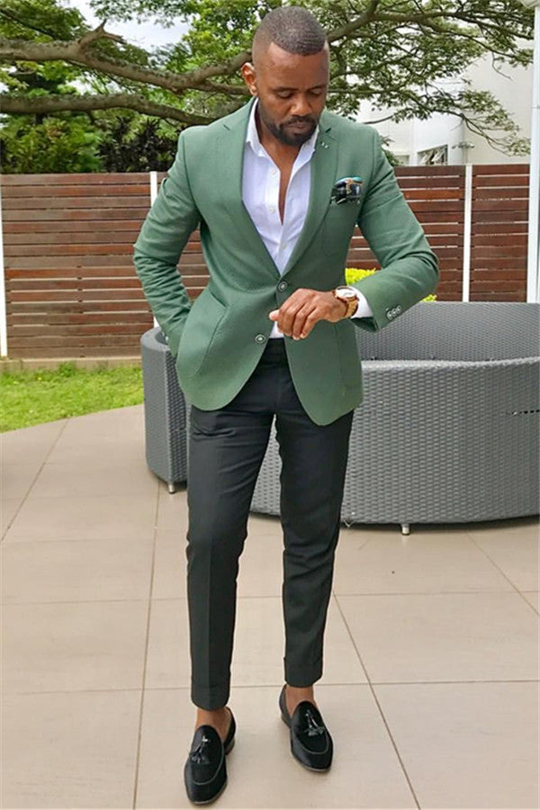 Classy Green Fashion Slim-Fit Notched Lapel Formal Mens Suits