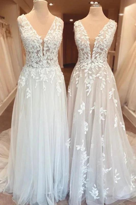 Classy Long A-Line Sweetheart Appliques Lace Open Back Wedding Dress (ZD15211)