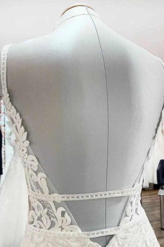 Classy Long Mermaid V-neck Satin Open Back Wedding Dress with Lace Appliques (ZD15271)