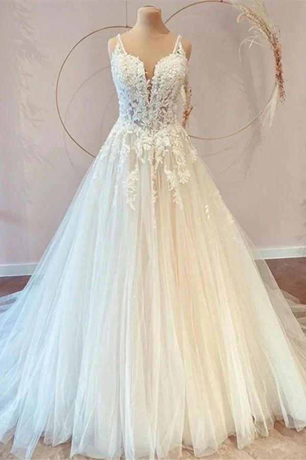 Classy Long Princess Sweetheart Tulle Appliques Lace Wedding Dresses (ZD14443) - VelvetHem