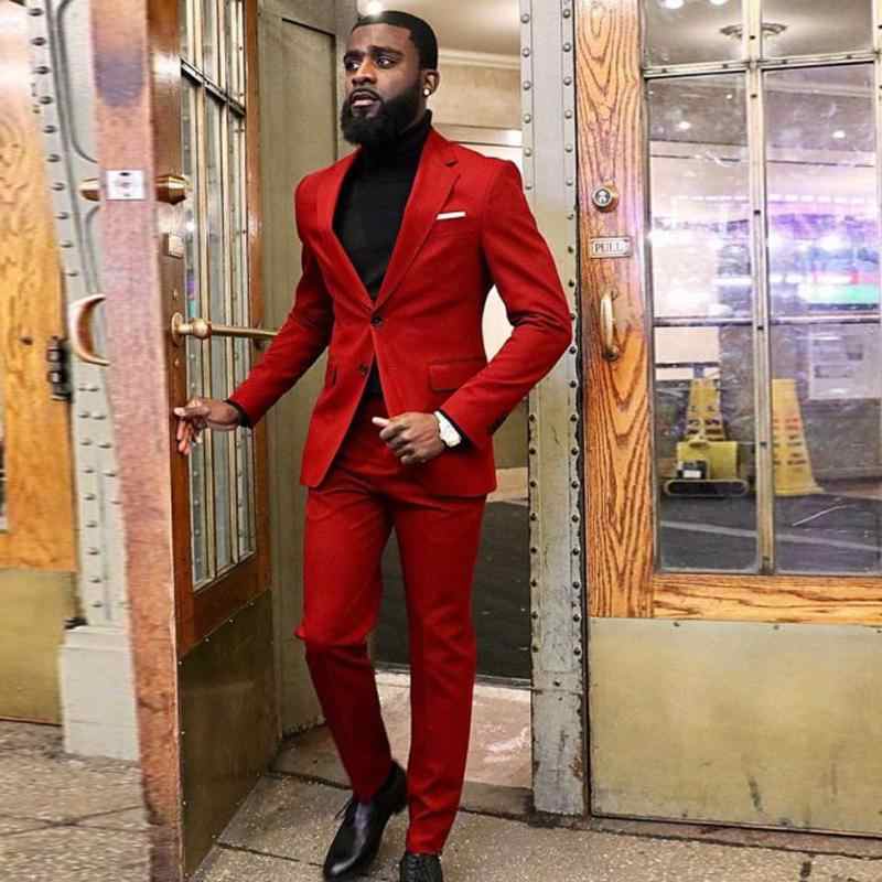 Classy Red Two Piece Slim-Fit Prom Men Suit