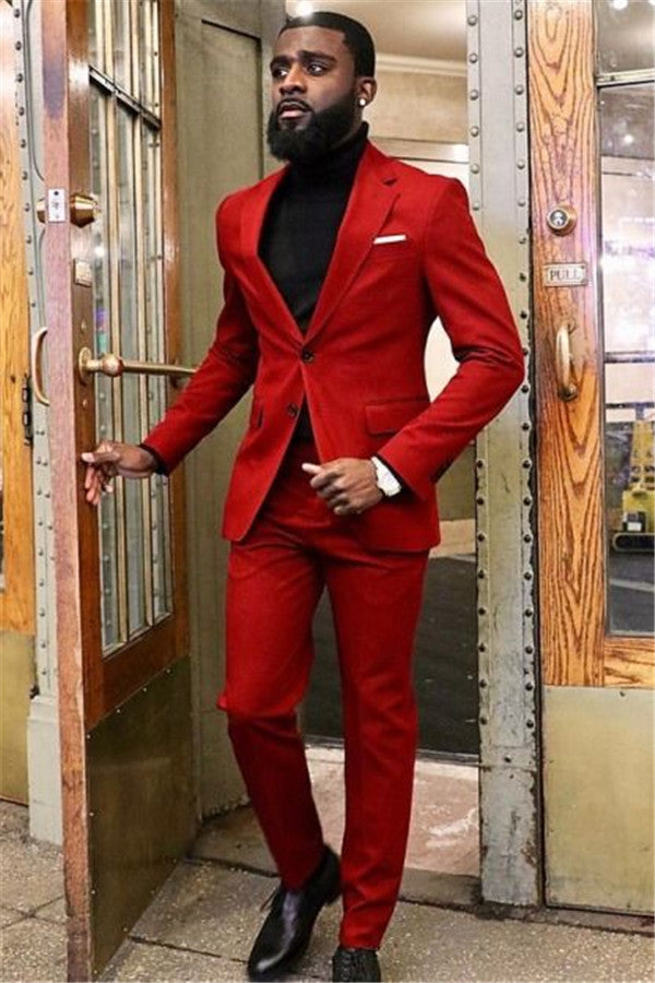 Classy Red Two Piece Slim-Fit Prom Men Suit