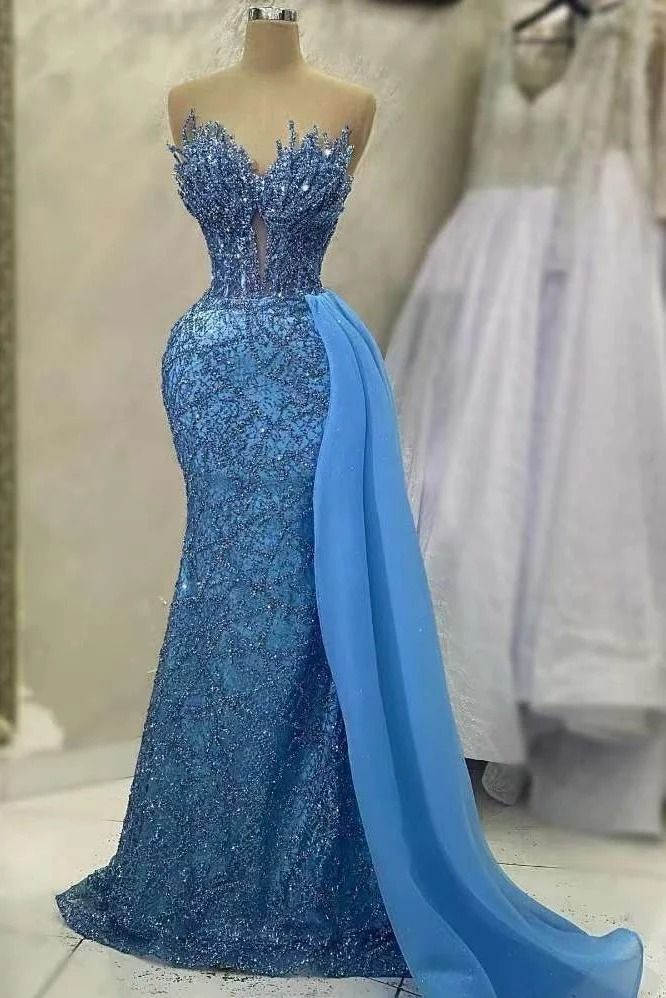 Classy Sweetheart Blue Dusty Mermaid Floor-Length Sleeveless Prom Dresses