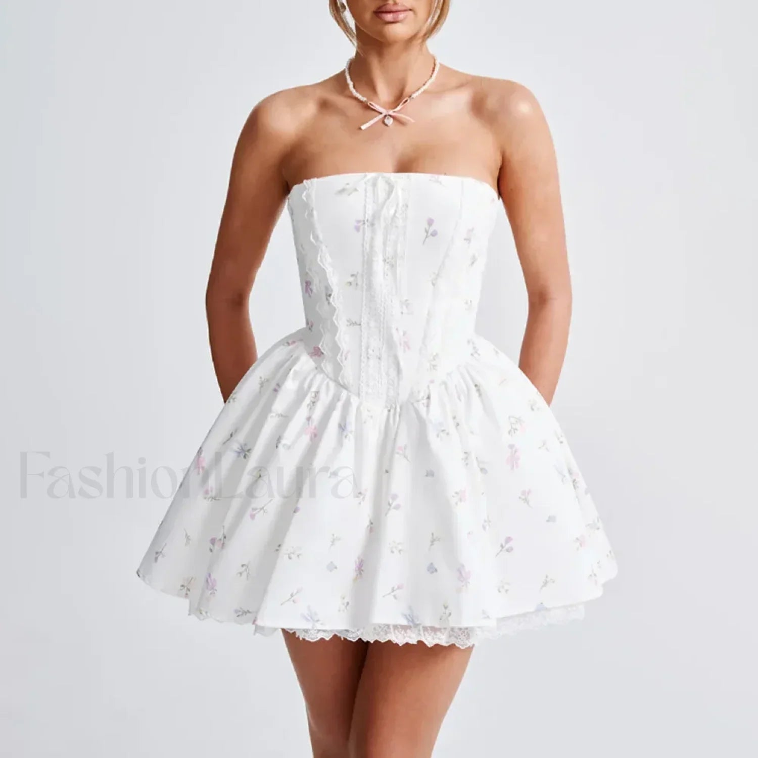 Colorblock Strapless A-Line Floral Dress