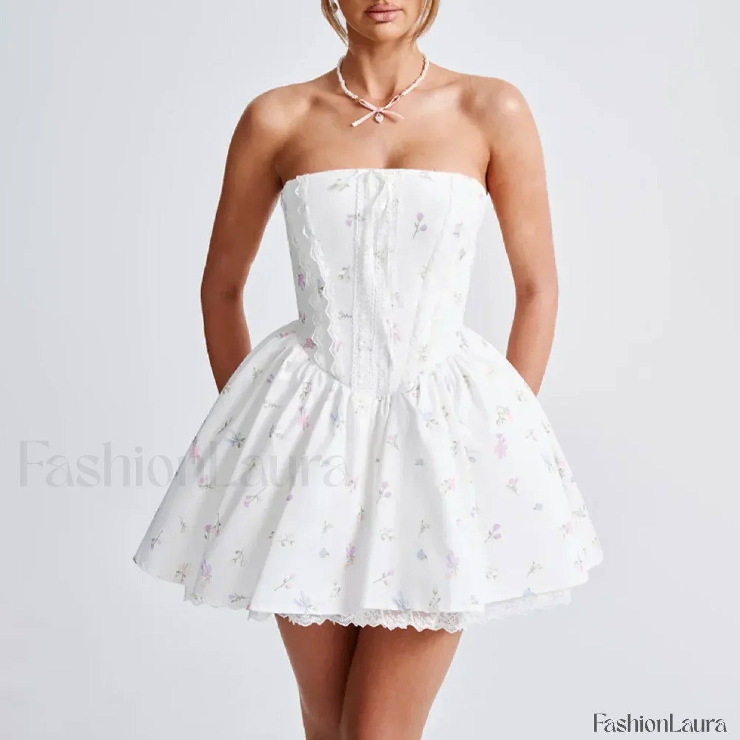 Colorblock Strapless A-Line Floral Dress