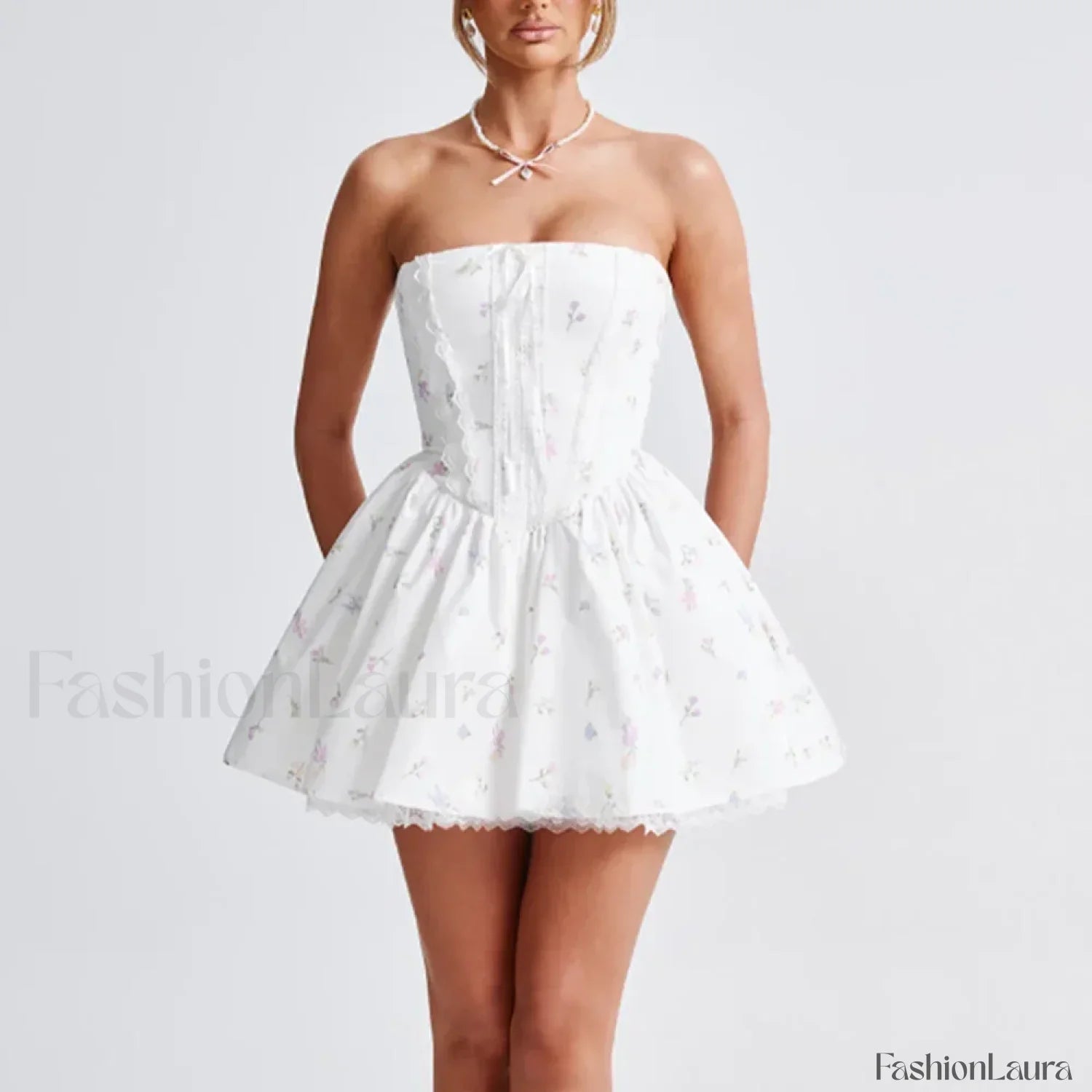 Colorblock Strapless A-Line Floral Dress