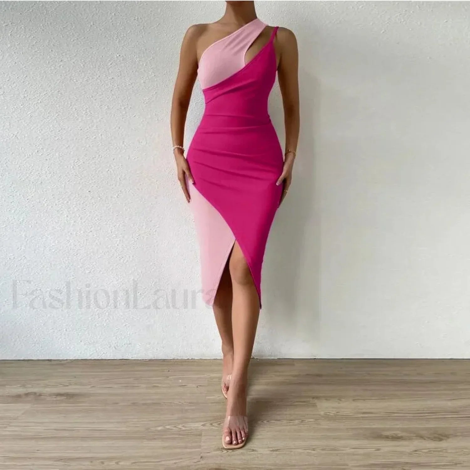 Contrast Cut-Out Hip Midi Dress