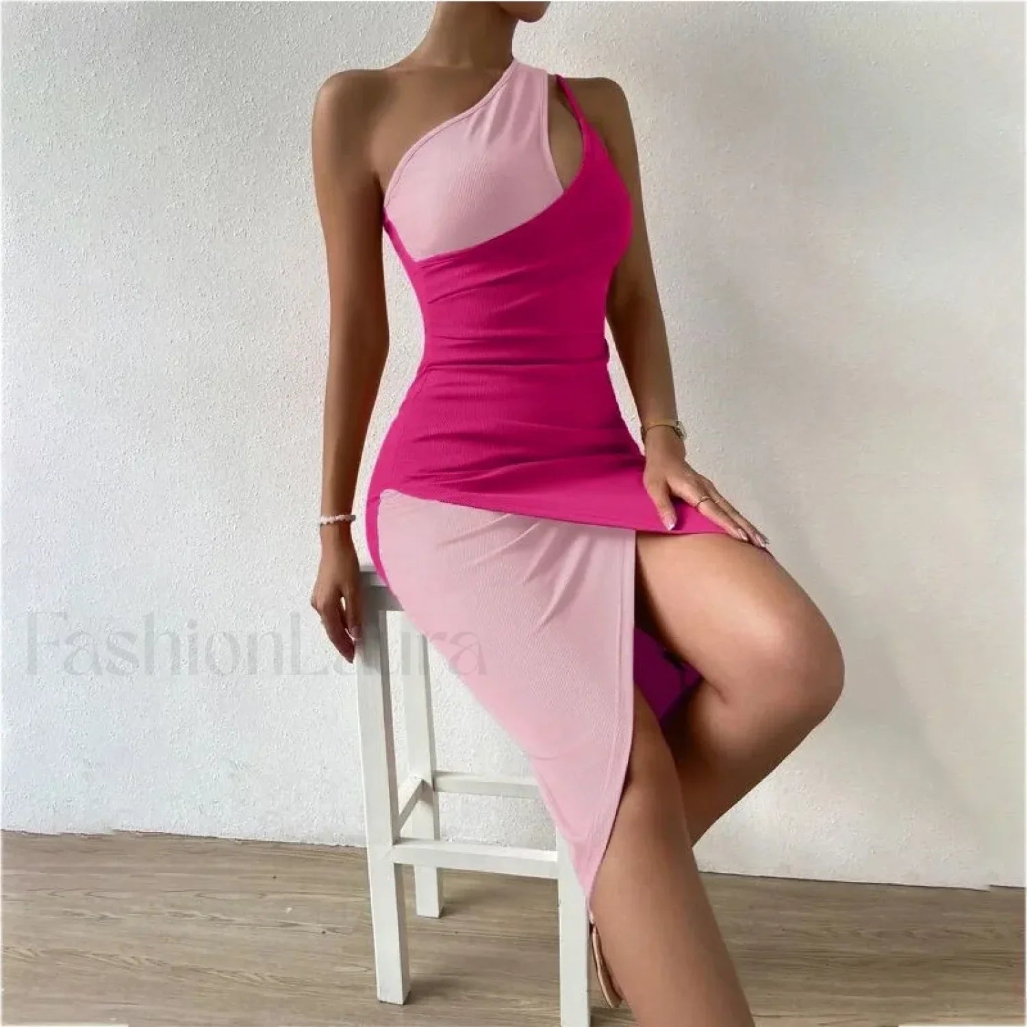Contrast Cut-Out Hip Midi Dress