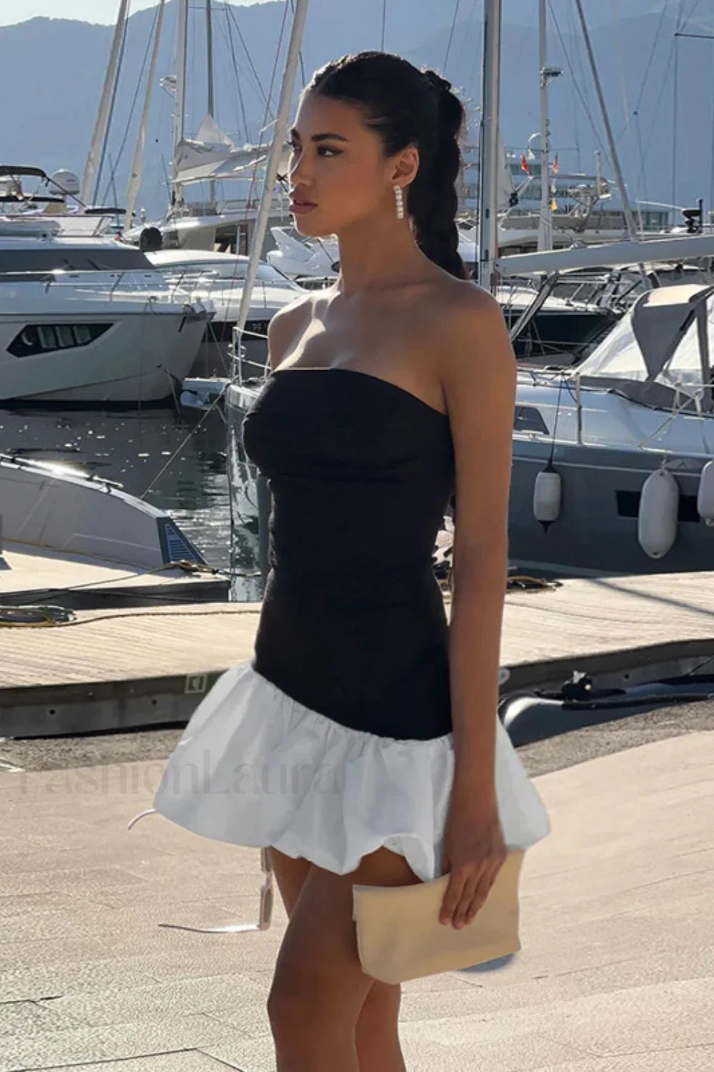 Relaxed Contrasting Color Slim Dress for Modern Fashion Wear