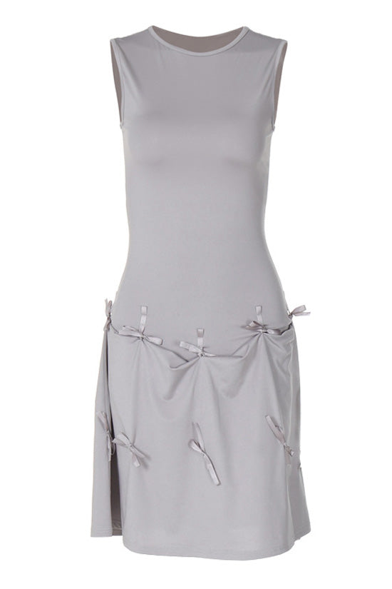 Convertible Monochrome Crew Neck Sleeveless Bow Tie Party Mini Dress - Fashionpara
