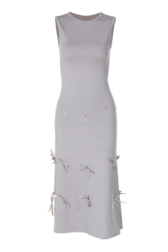 Convertible Monochrome Crew Neck Sleeveless Bow Tie Party Mini Dress - Fashionpara