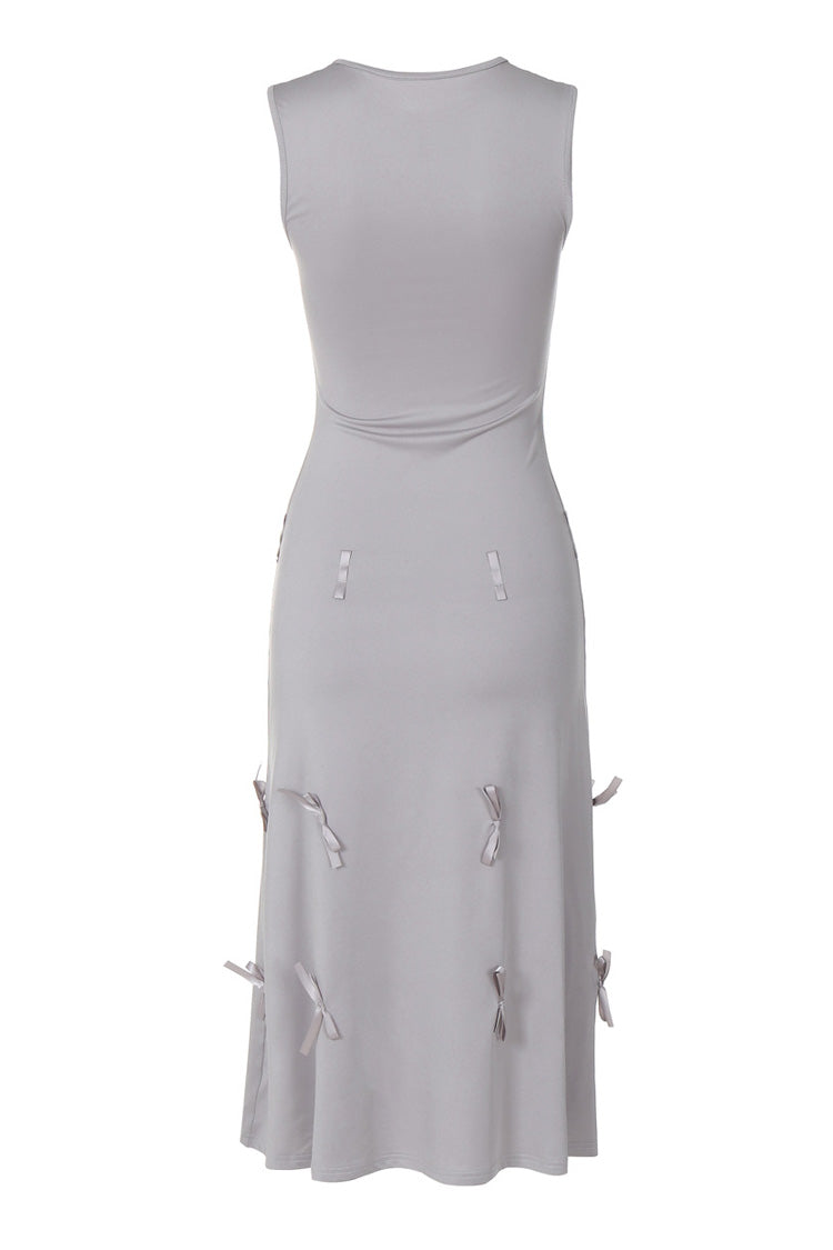 Convertible Monochrome Crew Neck Sleeveless Bow Tie Party Mini Dress - Fashionpara