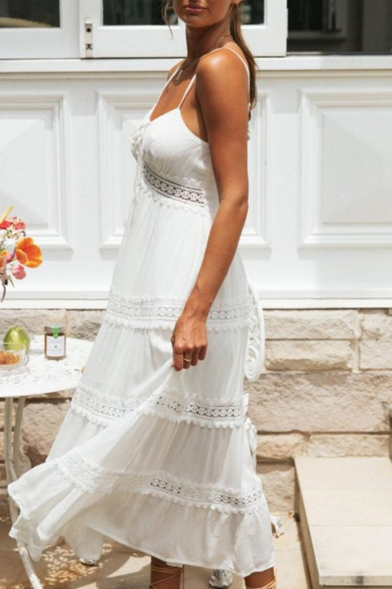 Nora Exclusive Maxi Summer Dress in a Line with Lace Trim Elevated Occasion Wear