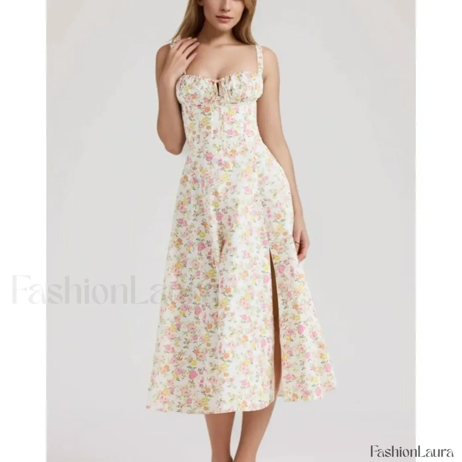 Corset Lacing Bandage Floral Dress