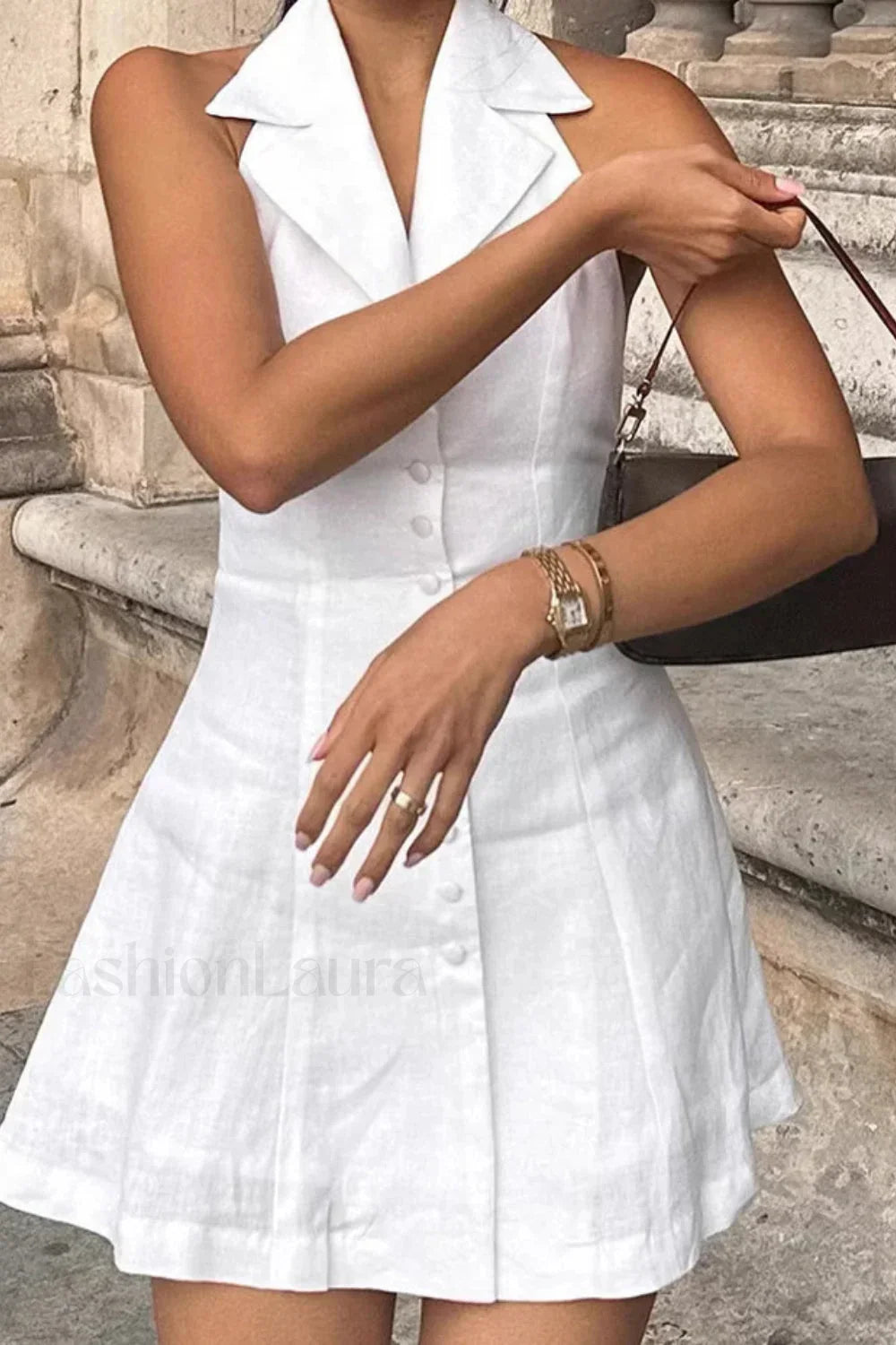 Cotton Linen Backless Dress with Relaxed Fit and Seasonal Wardrobe Essential