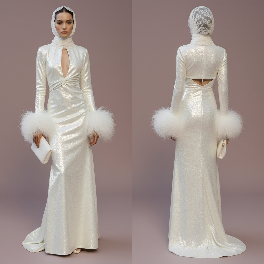 Elegant Arabic Dubai Muslim Bridal Dress with Flower Appliques and Tulle Skirt