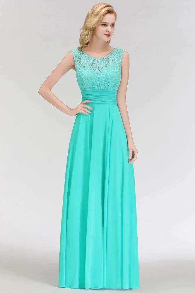 Crew Neck Lace Top Sleeveless Chiffon Bridesmaid Dress Aline Formal Dress (ZD13044)