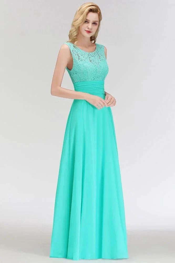 Crew Neck Lace Top Sleeveless Chiffon Bridesmaid Dress Aline Formal Dress (ZD13044)