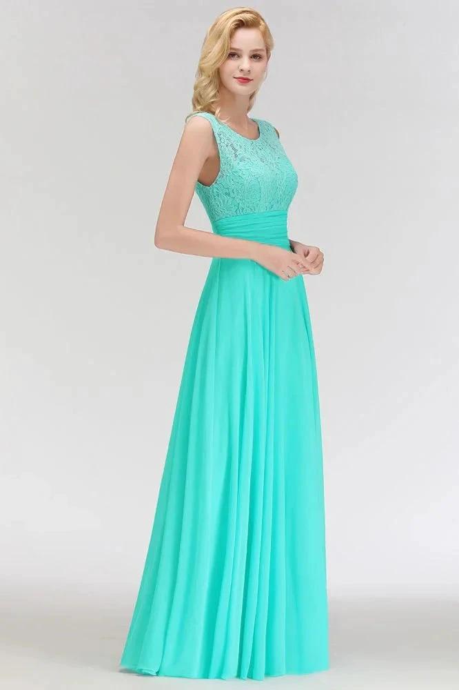 Crew Neck Lace Top Sleeveless Chiffon Bridesmaid Dress Aline Formal Dress (ZD13044)