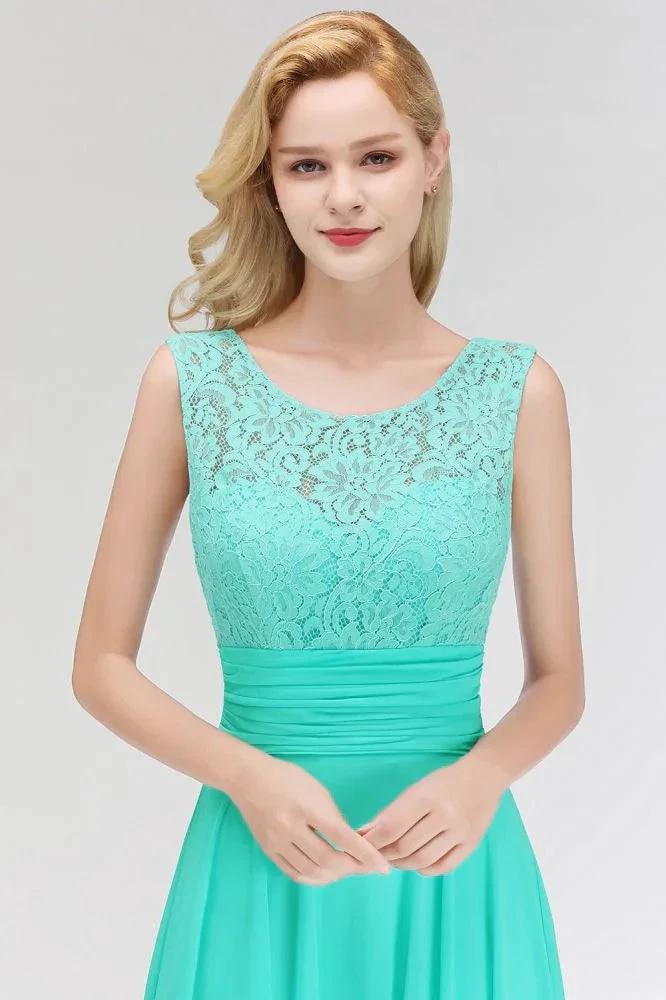 Crew Neck Lace Top Sleeveless Chiffon Bridesmaid Dress Aline Formal Dress (ZD13044)