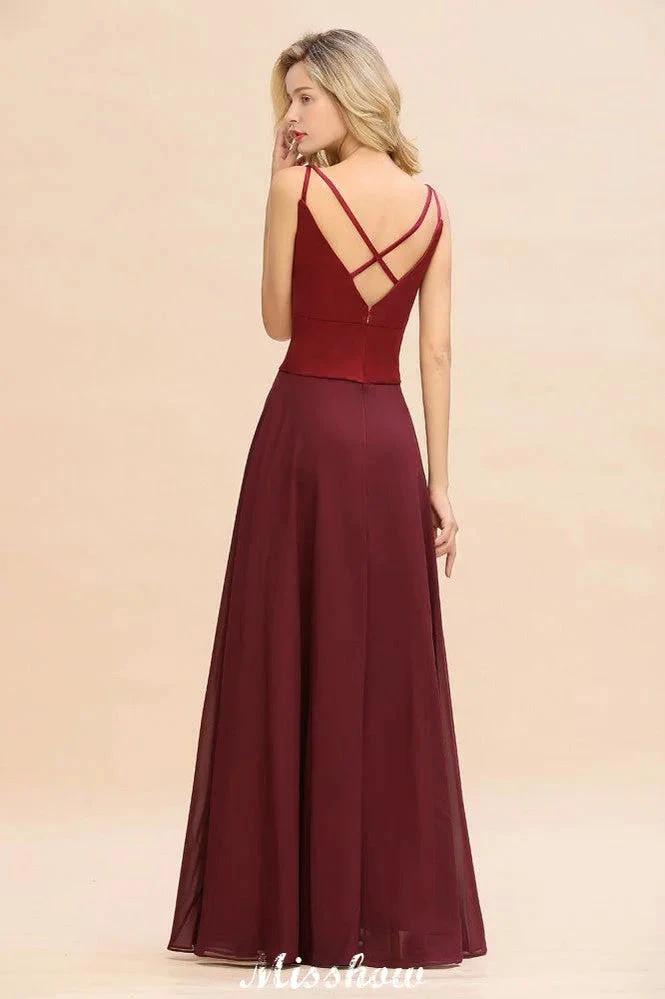 Cross Backless Floor Length Satin Evening Gowns Burgundy Bridesmaid Dress (ZD12889)