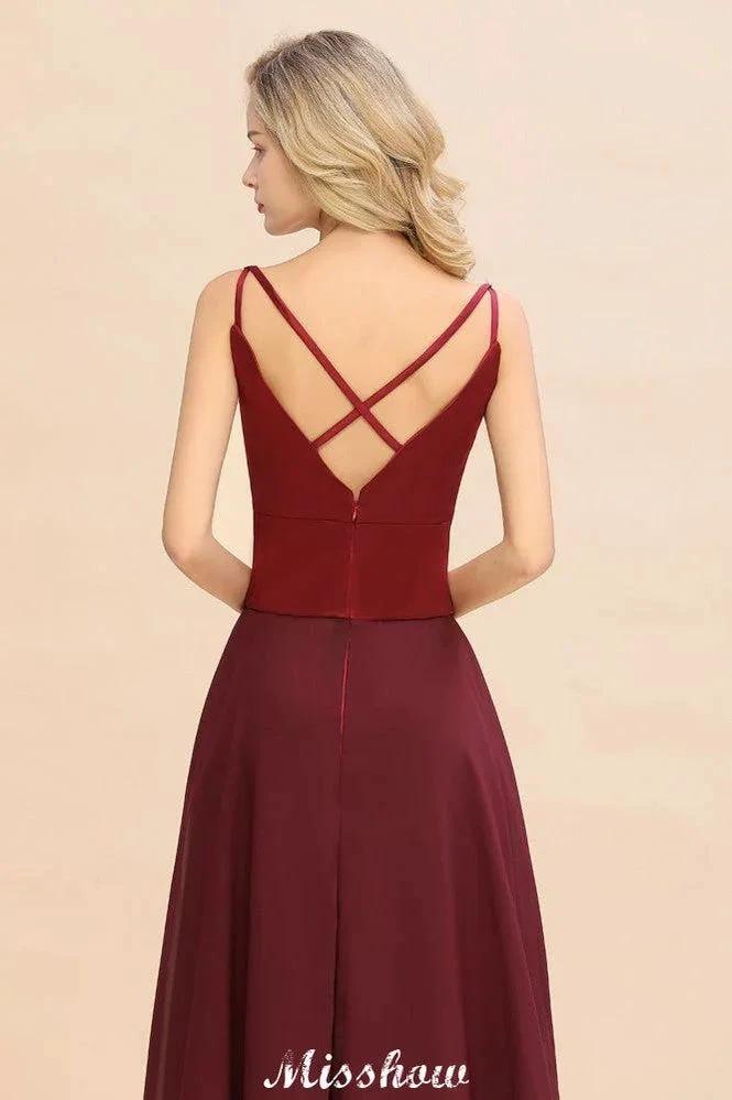 Cross Backless Floor Length Satin Evening Gowns Burgundy Bridesmaid Dress (ZD12889)