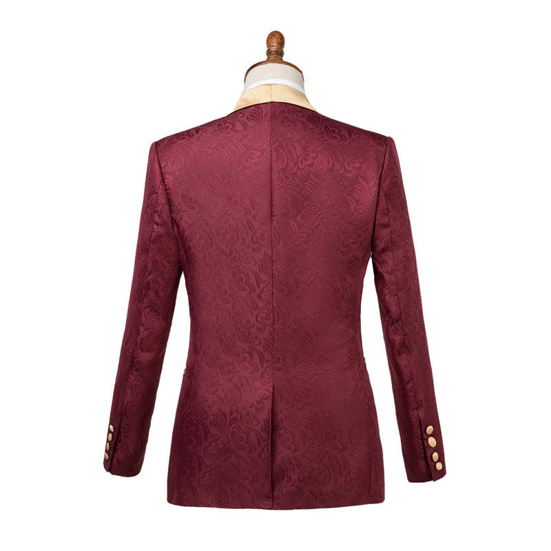 Custom design Burgundy Slim-Fit Jacquard Wedding Suit for Men