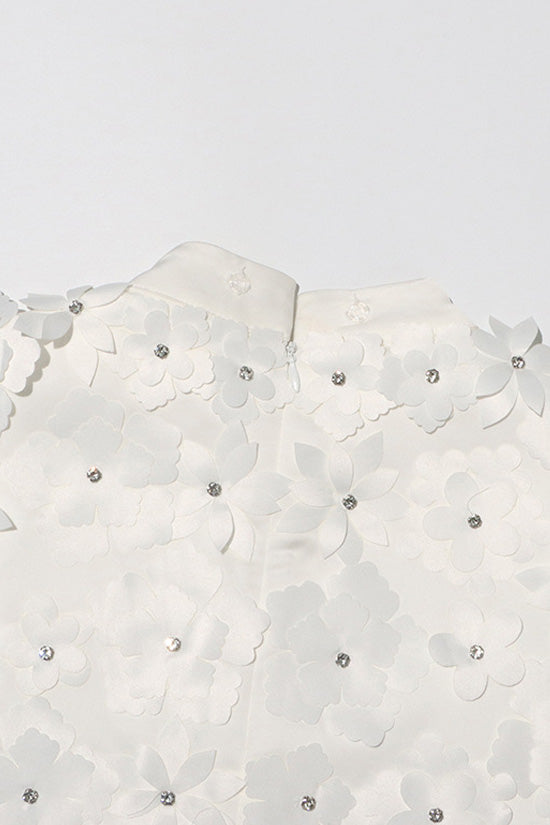 Cute Flower Applique Mock Neck Sleeveless A Line Bow Trim Party Mini Dress - Fashionpara