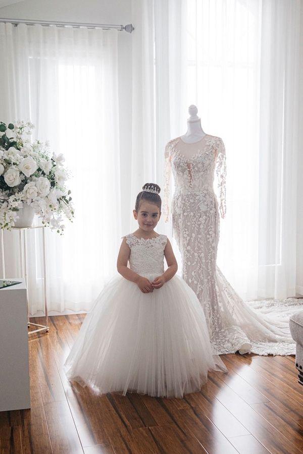Cute Ivory Long Ball Gown Tulle Sleeveless Flower Girl Dresses - View 2 | VelvetHem