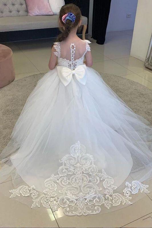 Cute Long Tulle Ball Gown Boho Flower Girl Dresses with bow - View 2 | VelvetHem