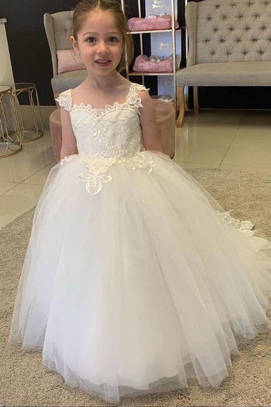 Cute Long Tulle Ball Gown Boho Flower Girl Dresses with bow - VelvetHem