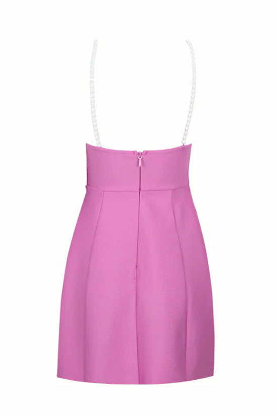Cute Rosette Applique A Line Bandage Sleeveless Party Mini Dress - Hot Pink - Fashionpara
