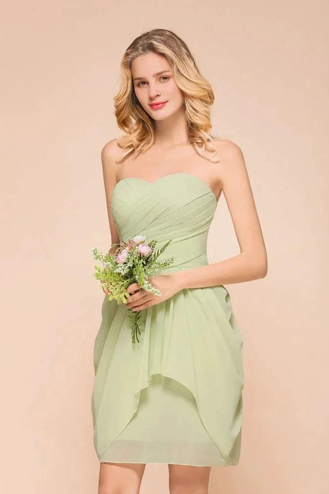 Cute Sleeveless slim Ruffle Chiffon Mini Bridesmaid Dress Wedding Guest Dress (ZD12968)