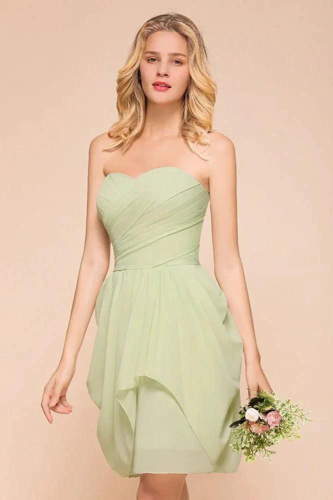 Cute Sleeveless slim Ruffle Chiffon Mini Bridesmaid Dress Wedding Guest Dress (ZD12968)