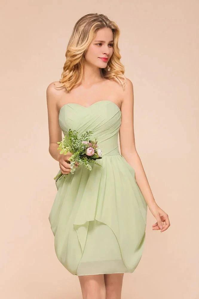Cute Sleeveless slim Ruffle Chiffon Mini Bridesmaid Dress Wedding Guest Dress (ZD12968)