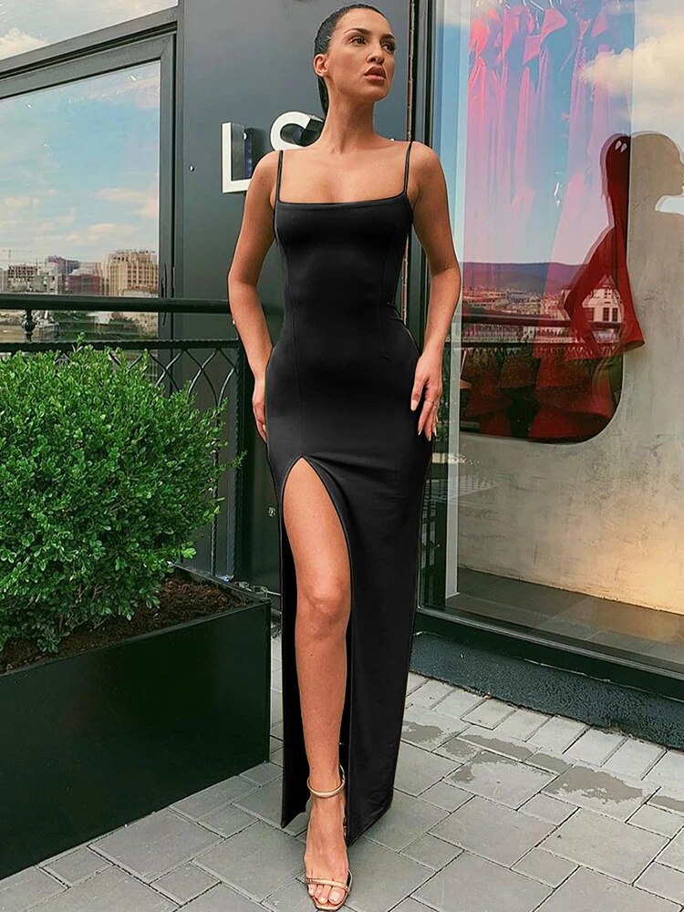 TARUXY Sexy Side Slit Dresses Women High Waist Sleeveless Slim Sundress Ladies Holiday Casual Bodycon Long Evening Dress Femme - View 3 | VelvetHem
