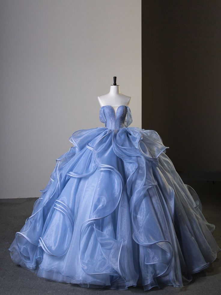 Gorgeous Sky Blue Ruffle Prom Dress Ball Gown Princess Sweet 16 Dress - FashionDia