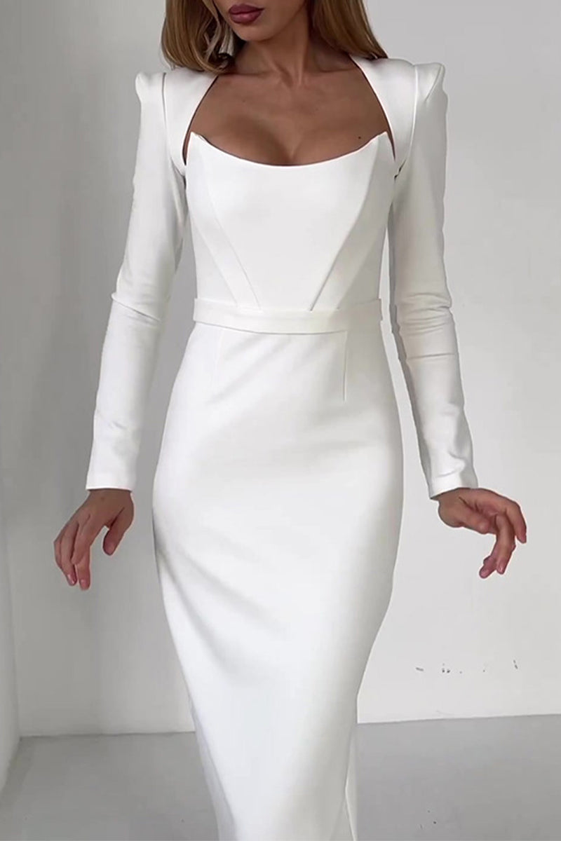 Celebrities Elegant Solid Backless Square Collar Evening Dress Dresses - View 2 | VelvetHem