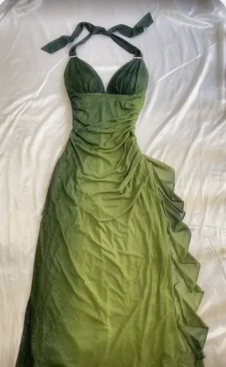 Charming Halter Ombre Green Chiffon Long Prom Dress Party Evening Gown - View 4 | FashionDia