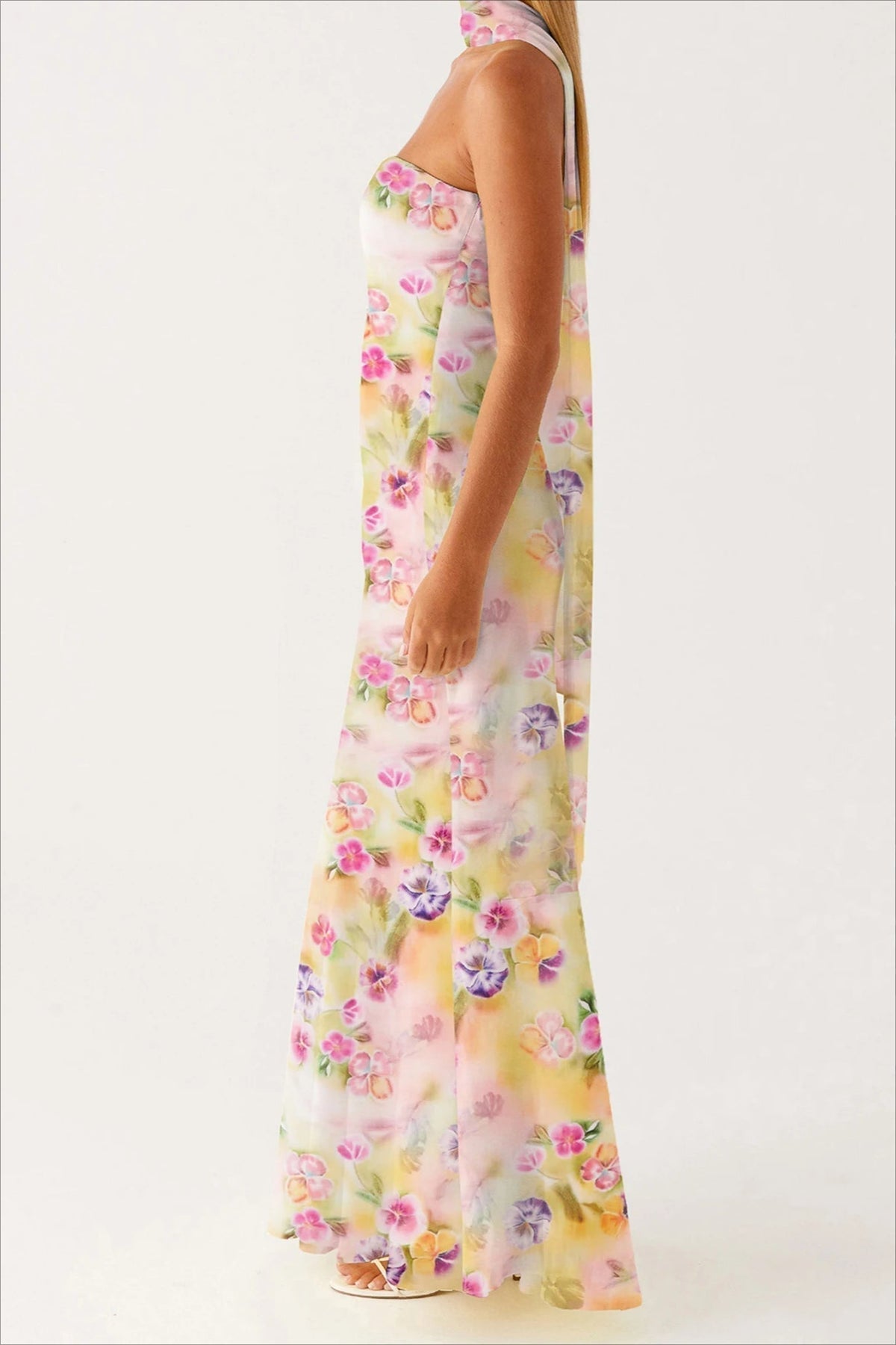 Strapless Ruffle Maxi Floral Dress - View 4 | FashionDia