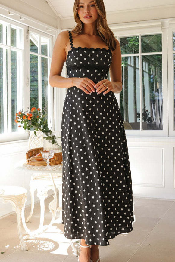 Boho Polka Dot Lace Trim Cami Maxi Dress - View 3 | VelvetHem
