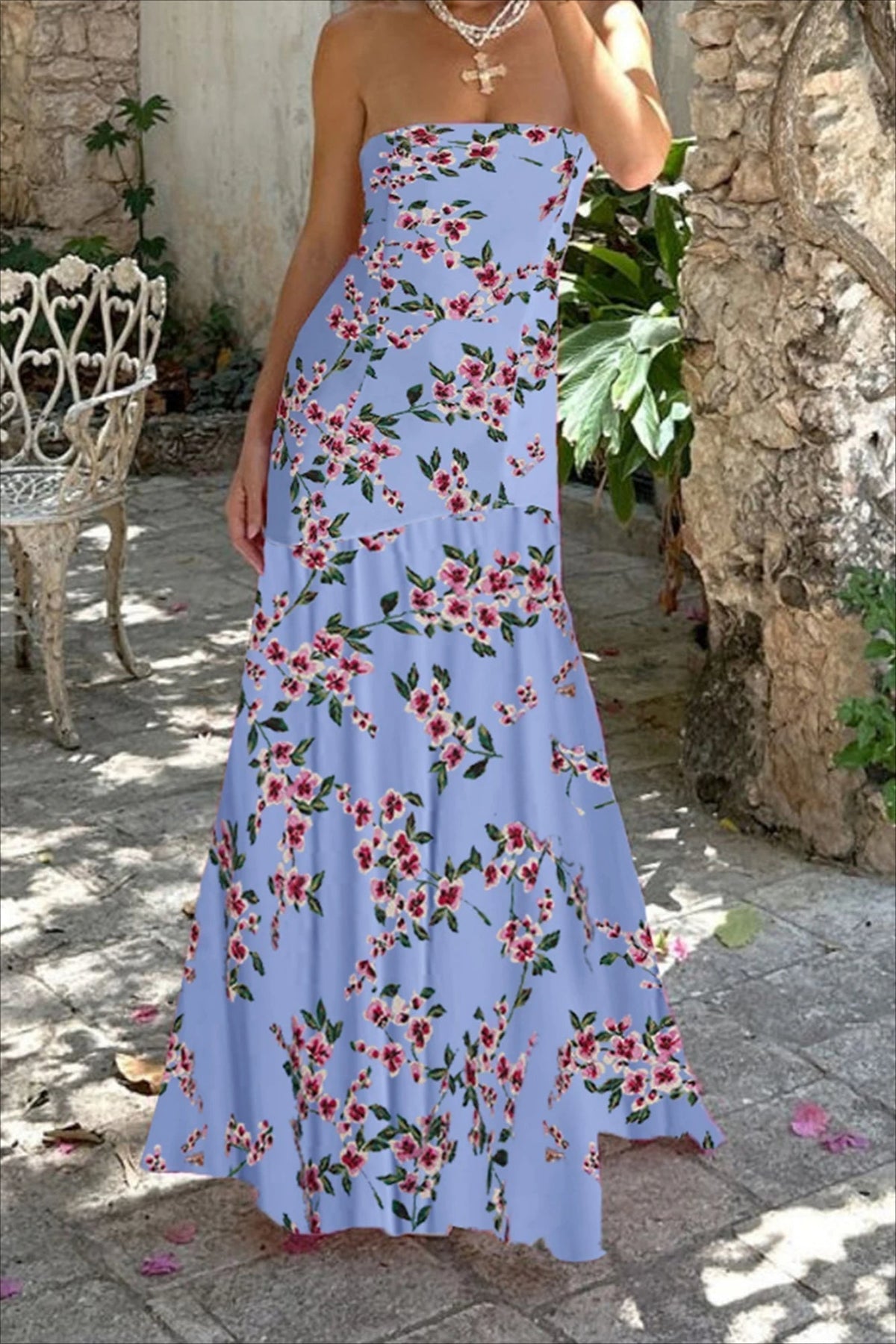 Off-the-Shoulder Ruffle High-Low Hem Floral Dress - View 6 | FashionDia