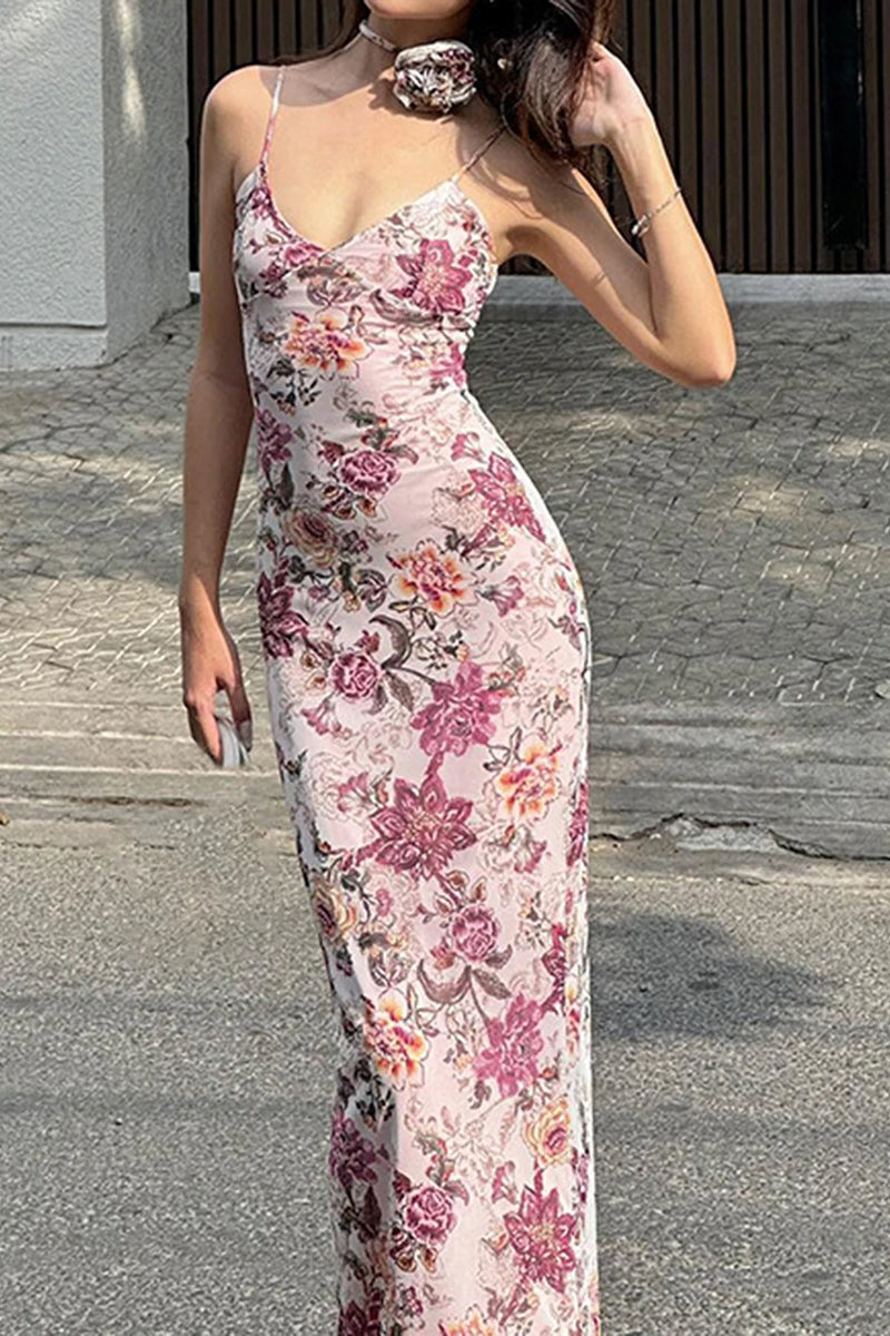Backless V-Neck Maxi Floral Dress - View 2 | FashionDia