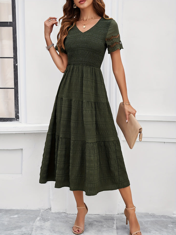 Cristina Statement a Line Short Sleeved Lace Maxi Dress Elevated Occasion Wear