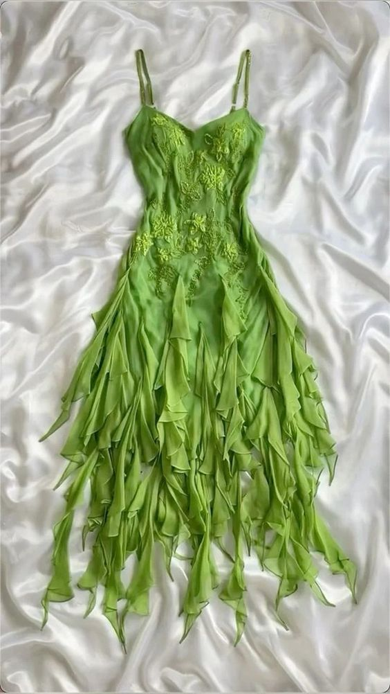 Beautiful Green Spaghetti Straps Chiffon Prom Dress A Line Party Dress Evening Dress