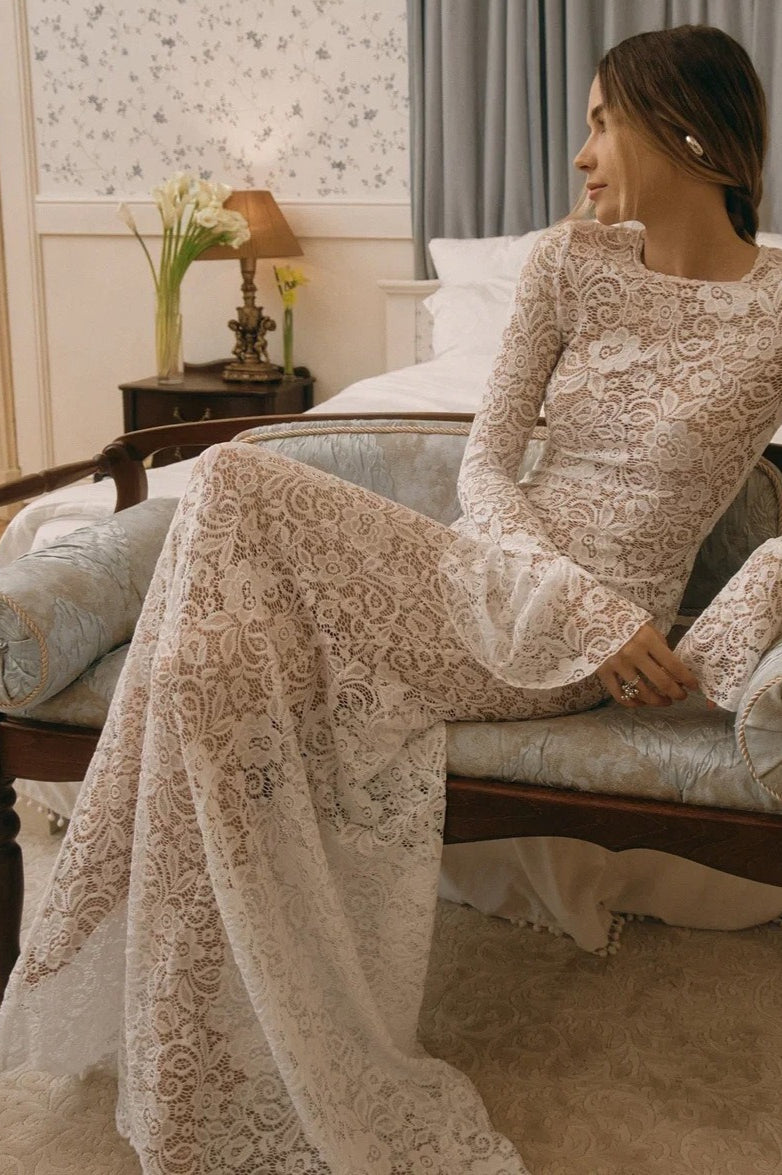 Bell Sleeve Backless Lace Dress - View 7 | VelvetHem