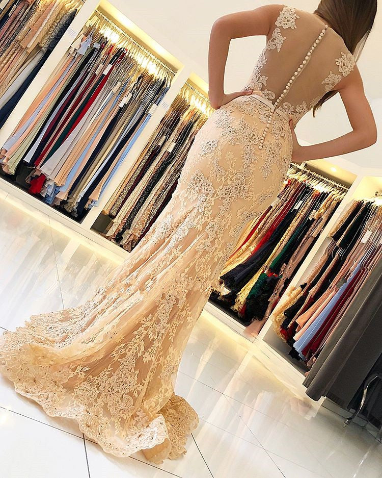 V-Neck Sleeveless Mermaid Evening Dress Lace Appliques - View 2 | VelvetHem
